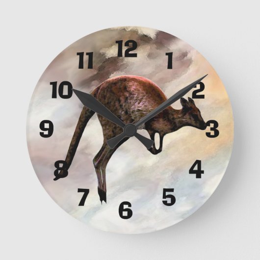 Hopping Kangaroo Clock Ronde Klok (Voorkant)