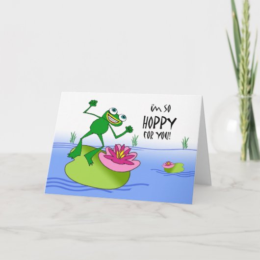 Hoppy Birthday, Happy and Funny Frog op Lily Pad Kaart (Voorkant)