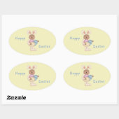 Hoppy Easter Bunny Teddy Bear Ovale Sticker (Vel)