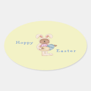 Hoppy Easter Bunny Teddy Bear Ovale Sticker