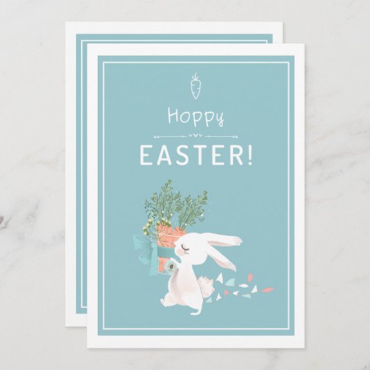Hoppy Easter konijn en wortelmand Feestdagenkaart (Voorkant / Achterkant)