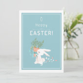 Hoppy Easter konijn en wortelmand Feestdagenkaart (Staand voorkant)