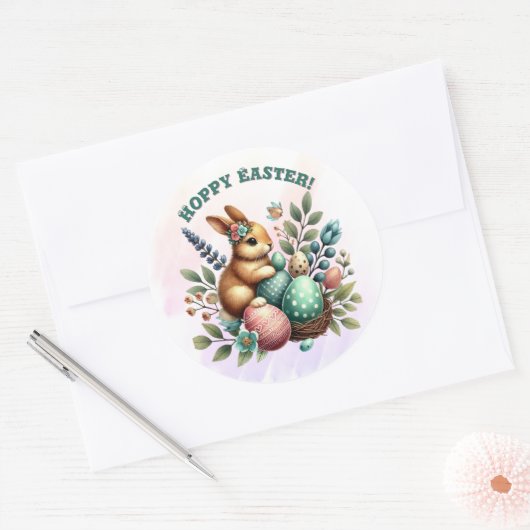Hoppy Easter Rabbit Easter Eggs Ronde Sticker (Envelop)