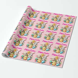 Hoppy Easter Schattige Bunny Chicks Lamb Schildere Cadeaupapier