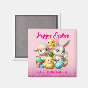 Hoppy Easter Schattige Bunny Chicks Lamb Schildere Magneet
