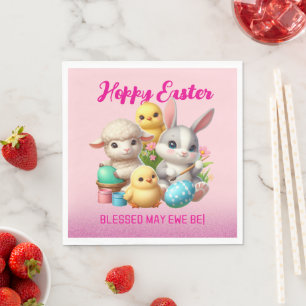 Hoppy Easter Schattige Bunny Chicks Lamb Schildere Servet
