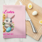Hoppy Easter Schattige Bunny Chicks Lamb Schildere Theedoek (Quarter Fold)