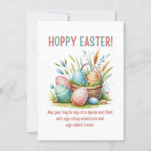 Hoppy Easter waterverf Eggs In Basket Grappig Feestdagenkaart