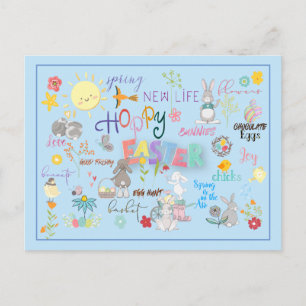 Hoppy Easter Wordart Groeten Blauwe Achtergrond Briefkaart