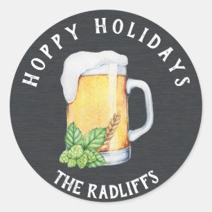 Hoppy Feestdagen Bier Mok Gepersonaliseerde Sticke Ronde Sticker