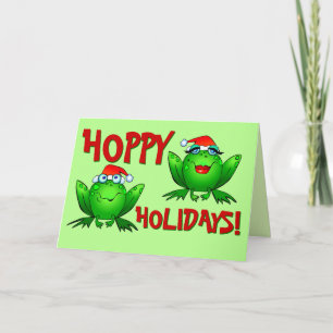 Hoppy Feestdagen Cartoon Green Frogs Red Letters
