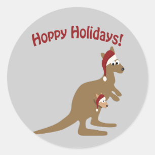 Hoppy Feestdagen! Kerst Kangaroo Ronde Sticker