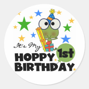 Hoppy Frog 1st Birthday T shirten en geschenken Ronde Sticker