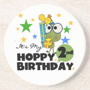Hoppy Frog 2e verjaardag T-shirts en cadeautjes Zandsteen Onderzetter