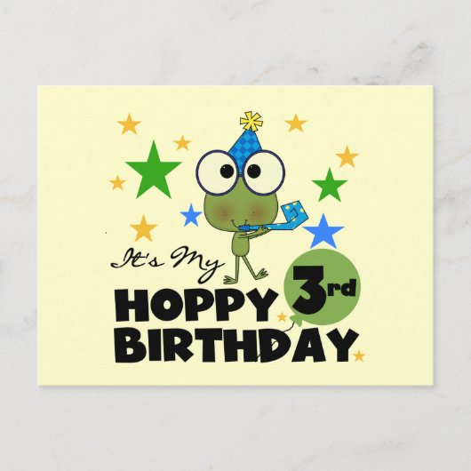 Hoppy Frog 3e verjaardag Tshirts en geschenken Briefkaart (Voorkant)