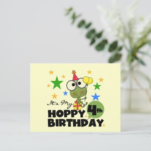 Hoppy Frog 4th Birthday T-shirts en geschenken Briefkaart (Staand voorkant)
