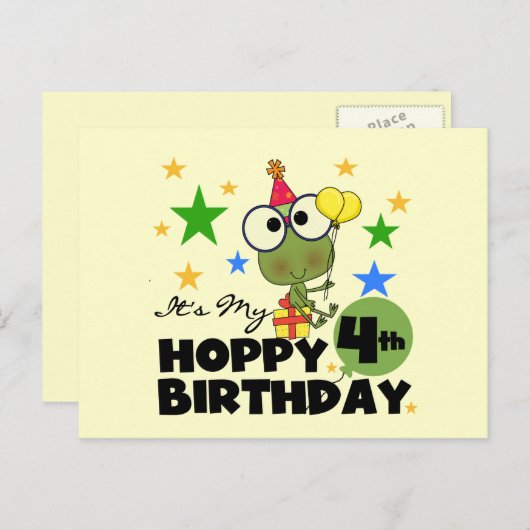 Hoppy Frog 4th Birthday T-shirts en geschenken Briefkaart (Voorkant / Achterkant)