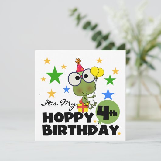 Hoppy Frog 4th Birthday T-shirts en geschenken Kaart (Staand voorkant)