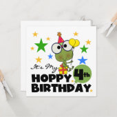 Hoppy Frog 4th Birthday T-shirts en geschenken Kaart (Voorkant / Achterkant in situ)