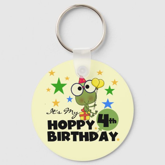 Hoppy Frog 4th Birthday T-shirts en geschenken Sleutelhanger (Voorkant)