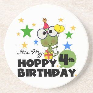 Hoppy Frog 4th Birthday T-shirts en geschenken Zandsteen Onderzetter