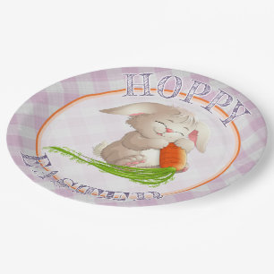 Hoppy Happy paaster Bunny Pink Gingham Pattern Papieren Bordje