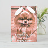 Hoppy Happy Pâques Carte de vacances Pomeranian (Debout devant)