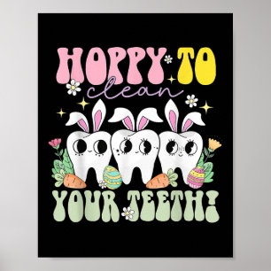 Hoppy om uw tanden te reinigen Paasdag mondhygiëne Poster