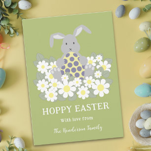 Hoppy paashaas bloemengroen feestdagenkaart