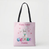 Hoppy Paasroze poka Dot Bunny Rabbit Egg Hunt Draagtas (Voorkant)