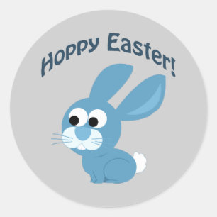 Hoppy Pasen! Blauwe konijn Ronde Sticker