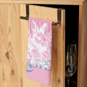Hoppy Pasen Konijn Stempel Roze Theedoek