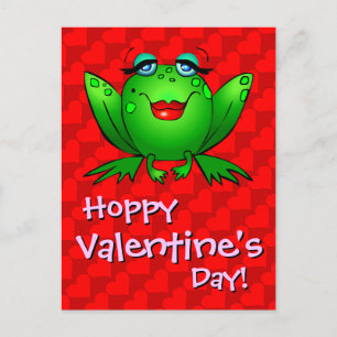 Hoppy Valentijnsdag Red Hearts Lady Frog Briefkaar Feestdagenkaart