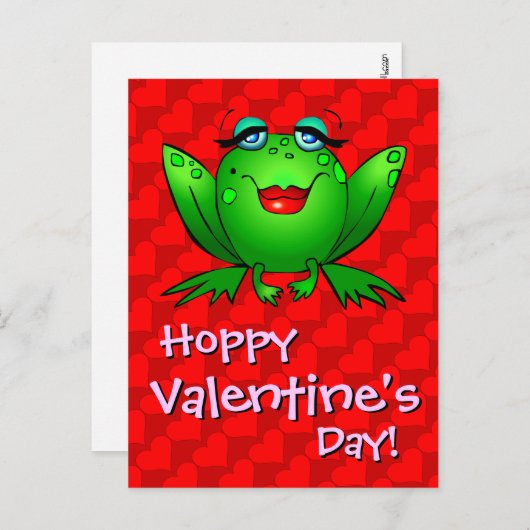 Hoppy Valentines Day Coeurs rouges Lady Frog Carte (Devant / Derrière)