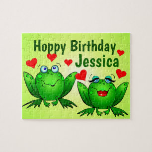 Hoppy Verjaardag Aangepaste Naam Schattige Groene Legpuzzel