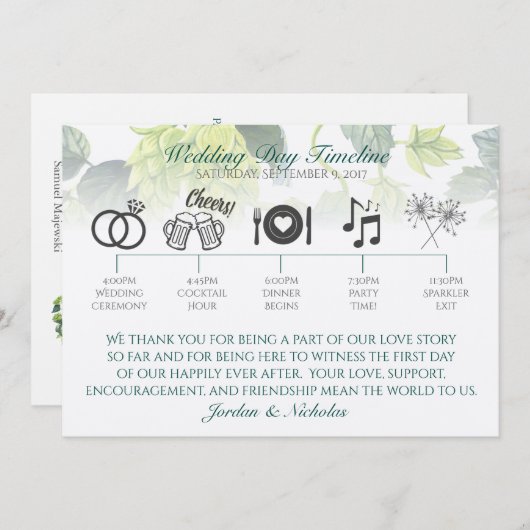 Hops, Programme de Mariage de Bières (Devant / Derrière)