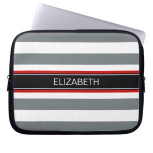 Horiz Stripe Black Red Naam Monogram Laptop Sleeve