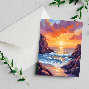 Horizon Doré   Carte Aquarelle Coucher de Soleil s