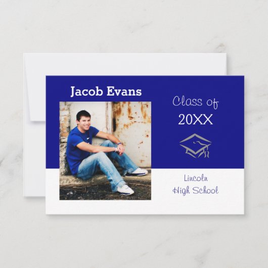 Horizontaal blauw met foto-3x5Afstuderen Aankondig Kaart (Voorkant)