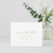 Horizontaal Elegant Gold Script Save the Date Uitnodiging Briefkaart (Staand voorkant)