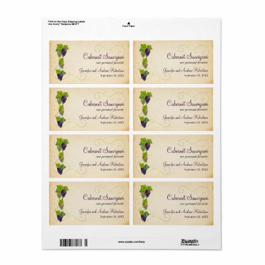Horizontaal flesje druivenwijn etiket (Full Sheet)