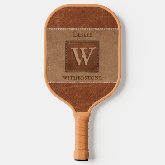 Horizontaal lederen toonband Tan Chestnut Brown Pickleball Paddle (Achterkant)