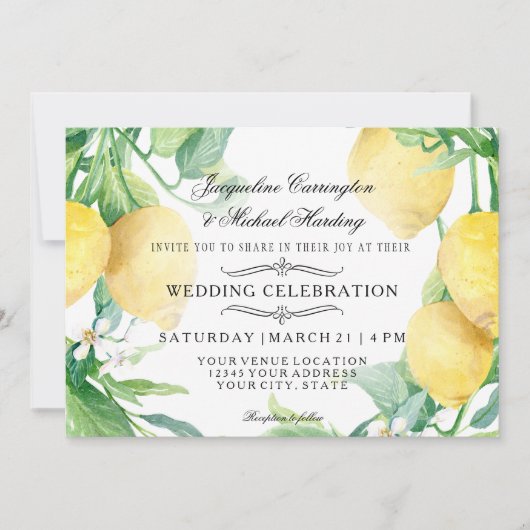 Horizontaal lemon Floral Flower Wreath Citrus Arr Kaart (Voorkant)