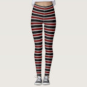 Horizontaal zwart maroon White Stripe Pattern Leggings (Voorkant)