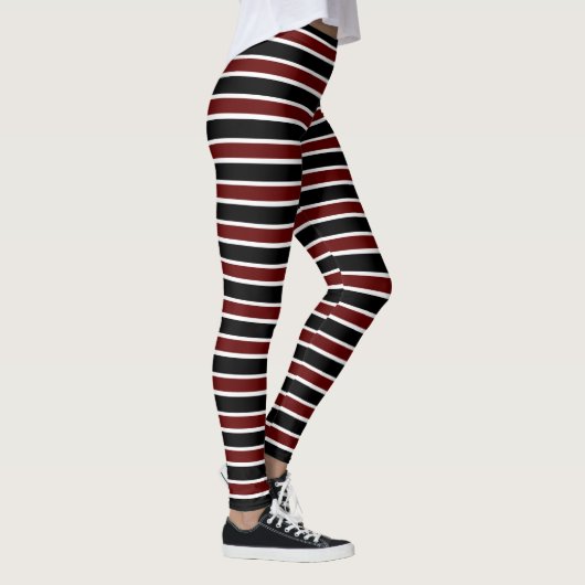 Horizontaal zwart maroon White Stripe Pattern Leggings (Rechts)