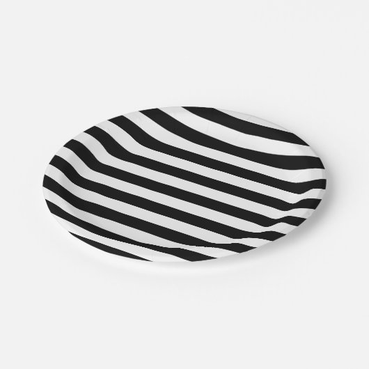 Horizontaal zwart-wit streeppatroon papieren bordje (Gekanteld)
