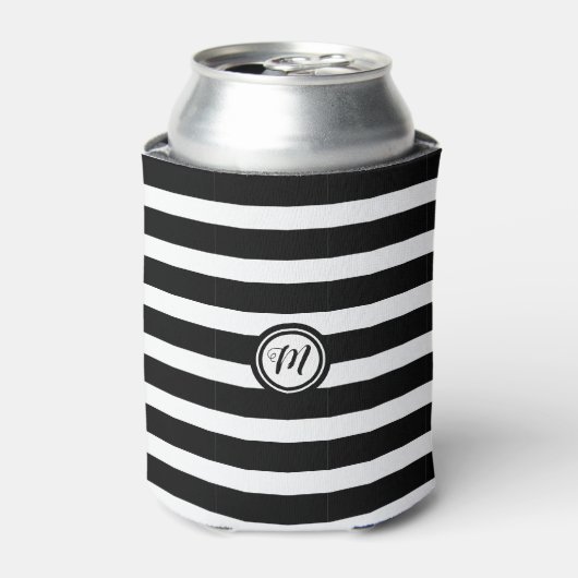 Horizontaal zwart-wit Striped Monogram Blikjeskoeler (Blikje Voorkant)