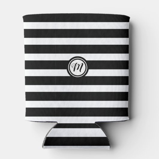 Horizontaal zwart-wit Striped Monogram Blikjeskoeler (Achterkant)