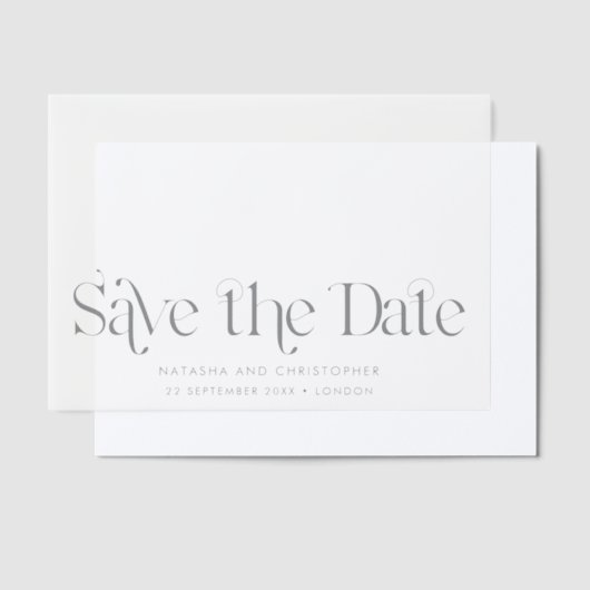 Horizontale Art Deco Sla de datum Overlay Vellum Uitnodigingen (Offset)