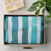 Horizontale Blauwgroen en Witte Waterverf gestreep Tissuepapier (Geschenk)